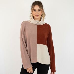 Made with Love Colorblock Cowl Turtleneck Sweater Size Medium